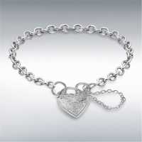 Sterling Silver Heart Padlock Belcher Bracelet  Бижутерия