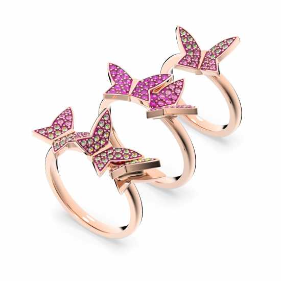 Swarovski Lilia Ring, Set (3), Butterfly, Pink, Rose Gold-Tone Plated  
