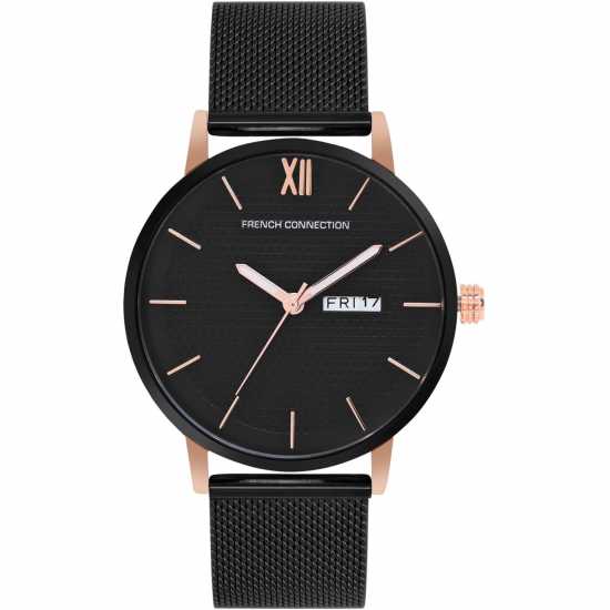 French Connection Connection Mens Analog Watch Black Strap  Часовници