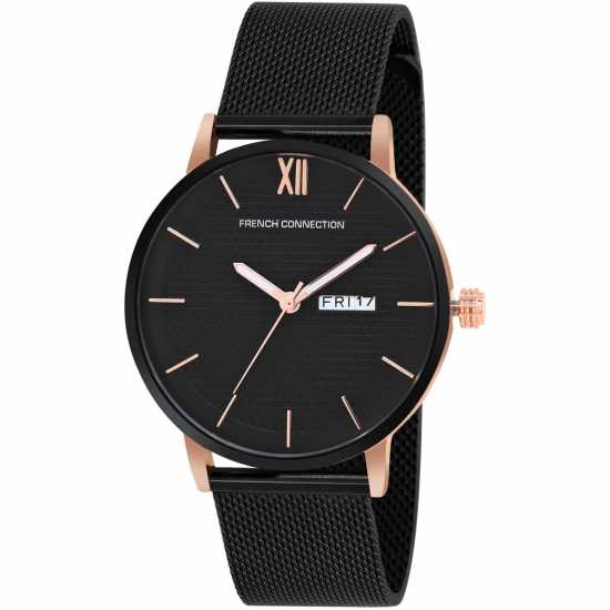 French Connection Connection Mens Analog Watch Black Strap  Часовници