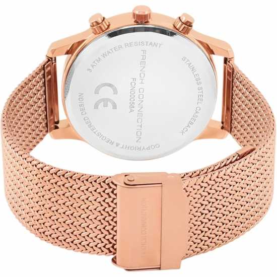 French Connection Connection Duke Silver Round Analog Watch With Rose Gold Strap For Men  