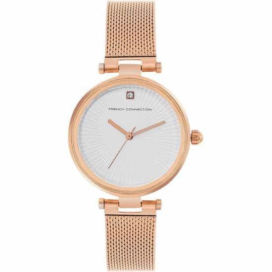 Часовници French Connection Connection Haven Silver Round Analog Watch With Rose Gold Strap For Women French Connection Connection Haven Silver Round Analog Watch With Rose Gold Strap For Women Часовници
