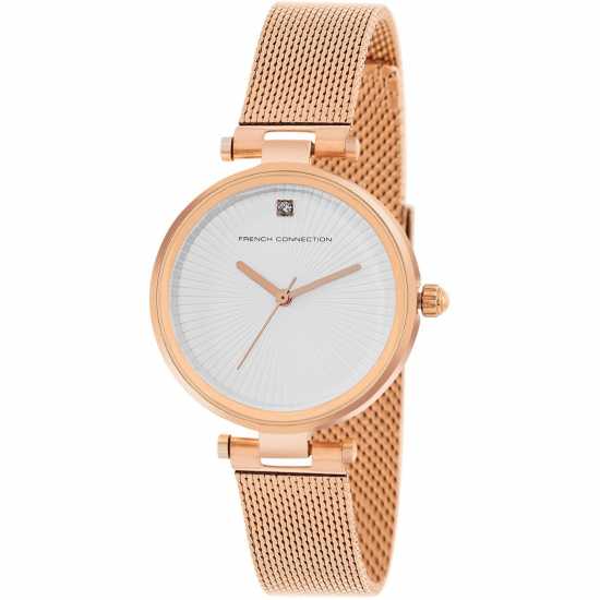 Часовници French Connection Connection Haven Silver Round Analog Watch With Rose Gold Strap For Women French Connection Connection Haven Silver Round Analog Watch With Rose Gold Strap For Women Часовници