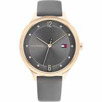 Tommy Hilfiger Ladies Grey Sunray Dial And Leather Strap Watch