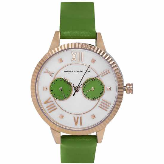 French Connection Connection White Mop Dial With Green Eyes Luxury Watch For Women  