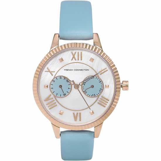 French Connection Connection White Mop Dial With Sky Blue Eyes Luxury Watch For Women  Часовници