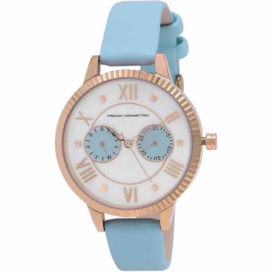 French Connection Connection White Mop Dial With Sky Blue Eyes Luxury Watch For Women  Часовници