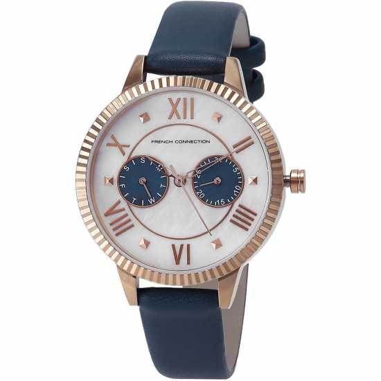 French Connection Connection White Mop Dial With Royal Blue Eyes Luxury Watch For Women  Часовници