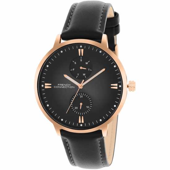 French Connection Connection Opus Black Round Dial Mens Multi Function Watch  Часовници