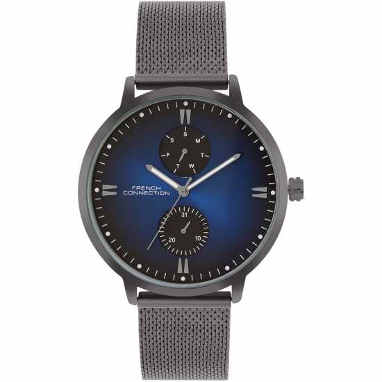 French Connection Connection Opus Blue Round Dial Mens Mult Function Watch  Часовници