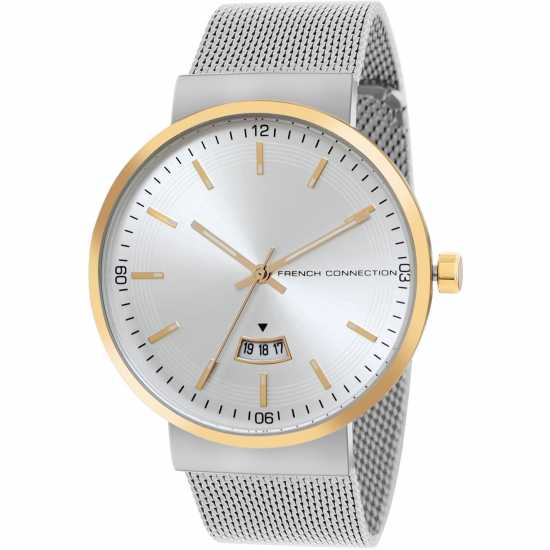 French Connection Connection Jake Silver Round Analog Watch Steel Strap For Men Silver Часовници