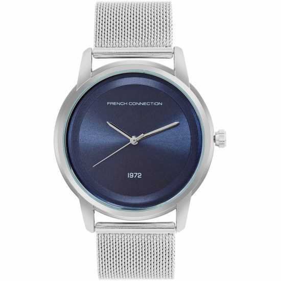 French Connection Silver Case Round Shape Silver Strap Quartz Watch  