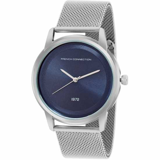French Connection Silver Case Round Shape Silver Strap Quartz Watch  