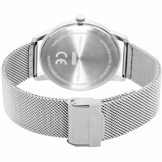 French Connection Silver Case Round Shape Silver Strap Quartz Watch  