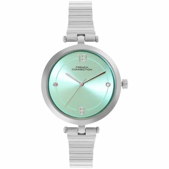 French Connection Silver Case Round Shape Silver Strap Quartz Watch  