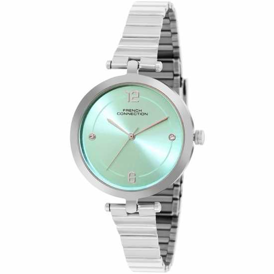French Connection Silver Case Round Shape Silver Strap Quartz Watch  