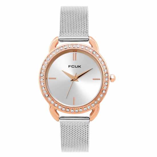 French Connection Rose Case Round Shape Silver Strap Quartz Watch French Connection Rose Case Round Shape Silver Strap Quartz Watch