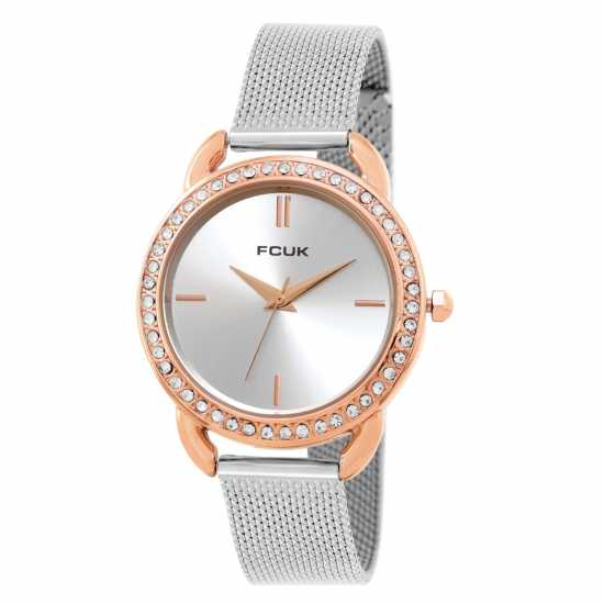 French Connection Rose Case Round Shape Silver Strap Quartz Watch French Connection Rose Case Round Shape Silver Strap Quartz Watch
