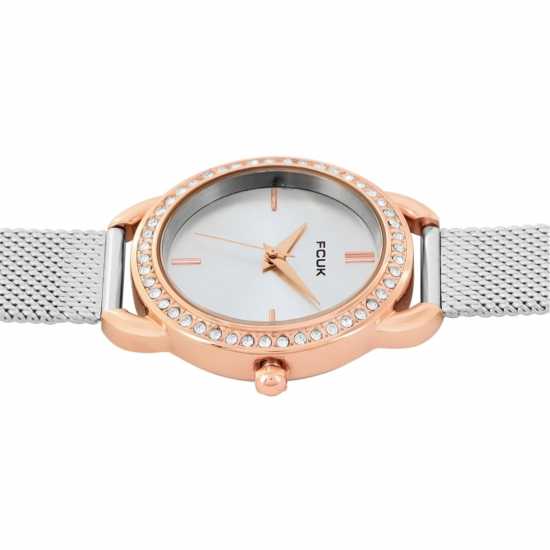 French Connection Rose Case Round Shape Silver Strap Quartz Watch French Connection Rose Case Round Shape Silver Strap Quartz Watch