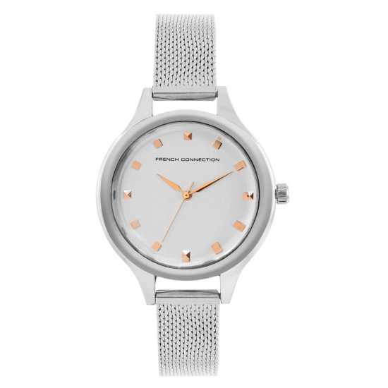French Connection Silver Case Round Shape Silver Strap Quartz Watch  