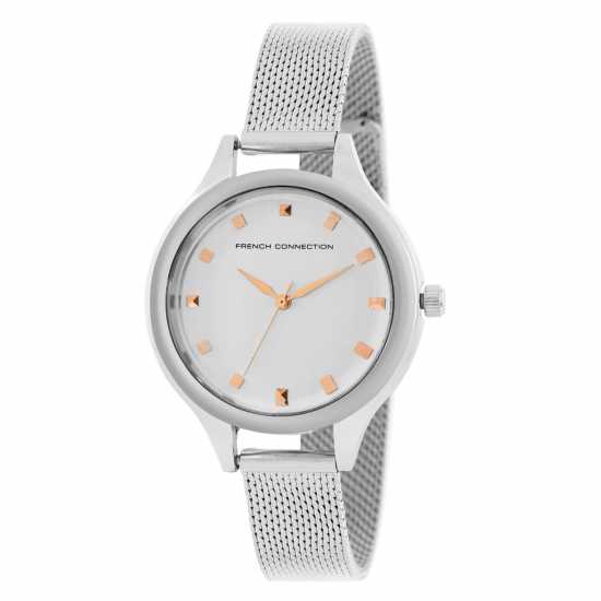 French Connection Silver Case Round Shape Silver Strap Quartz Watch  