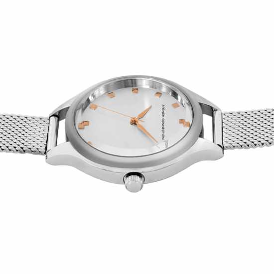 French Connection Silver Case Round Shape Silver Strap Quartz Watch  
