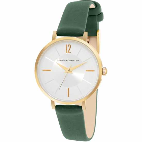 French Connection Rose Case Round Shape Green Strap Quartz Watch French Connection Rose Case Round Shape Green Strap Quartz Watch