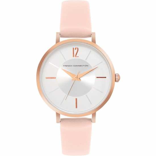 French Connection Rose Case Round Shape Pink Strap Quartz Watch  