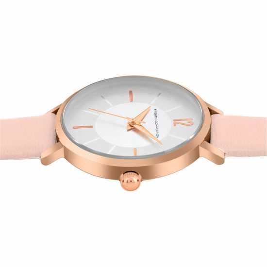 French Connection Rose Case Round Shape Pink Strap Quartz Watch  