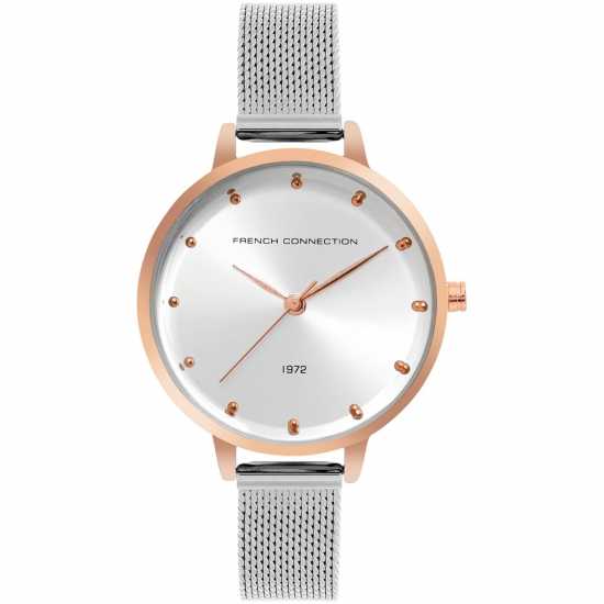 French Connection Rose Case Round Shape Silver Strap Quartz Watch French Connection Rose Case Round Shape Silver Strap Quartz Watch