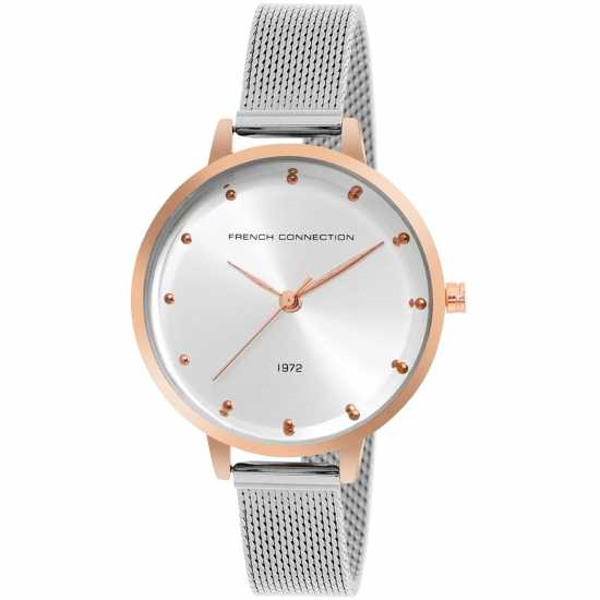 French Connection Rose Case Round Shape Silver Strap Quartz Watch French Connection Rose Case Round Shape Silver Strap Quartz Watch