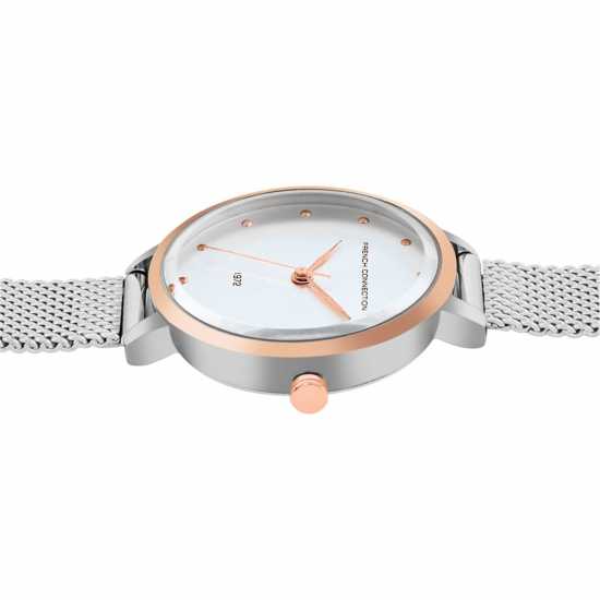 French Connection Rose Case Round Shape Silver Strap Quartz Watch French Connection Rose Case Round Shape Silver Strap Quartz Watch