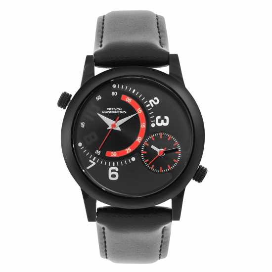 French Connection Black Case Round Shape Black Strap Quartz Watch  
