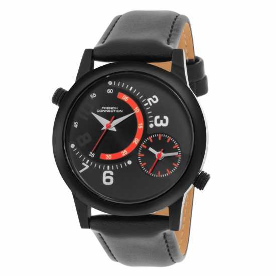 French Connection Black Case Round Shape Black Strap Quartz Watch  