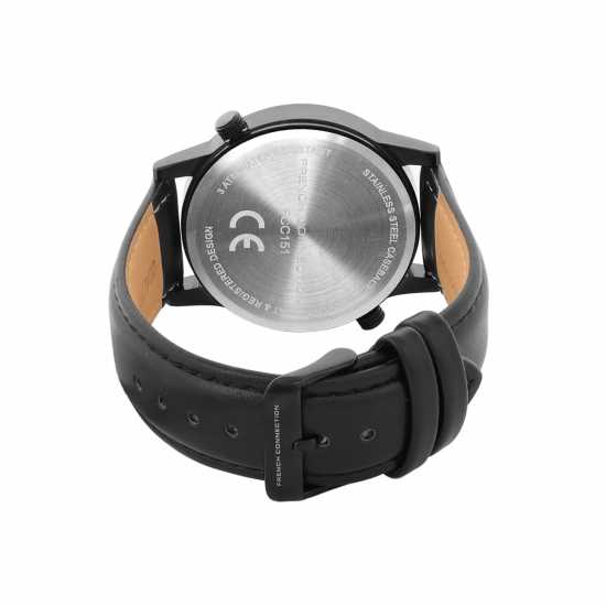 French Connection Black Case Round Shape Black Strap Quartz Watch  