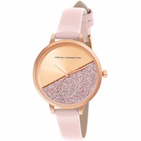 French Connection Rose Case Round Shape Pink Strap Quartz Watch French Connection Rose Case Round Shape Pink Strap Quartz Watch