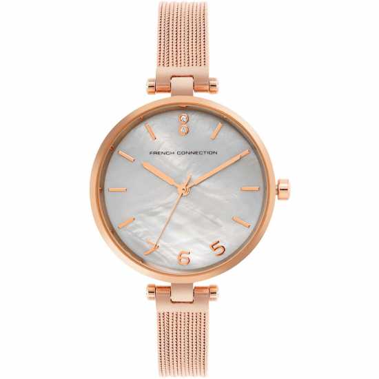 French Connection Rose Case Round Shape Rose Strap Quartz Watch  