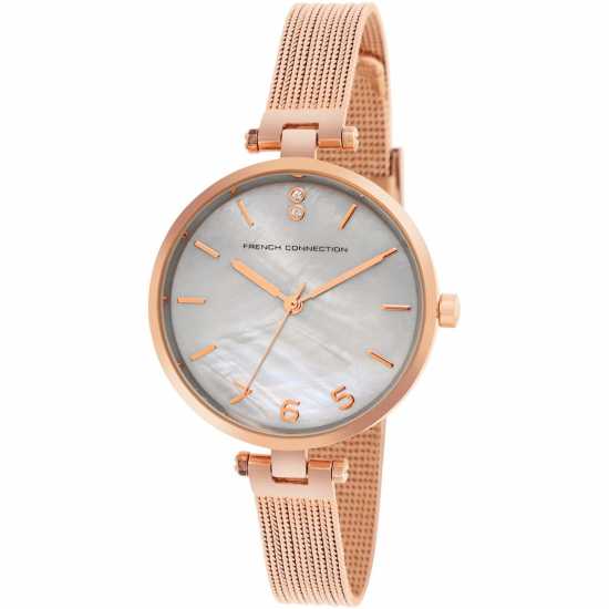 French Connection Rose Case Round Shape Rose Strap Quartz Watch  