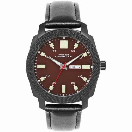 French Connection Black Case Round Shape Black Strap Quartz Watch French Connection Black Case Round Shape Black Strap Quartz Watch