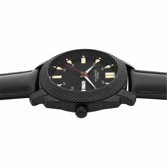 French Connection Black Case Round Shape Black Strap Quartz Watch  