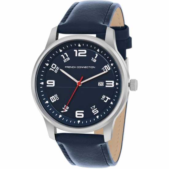 French Connection Silver Case Round Shape Blue Strap Quartz Watch French Connection Silver Case Round Shape Blue Strap Quartz Watch