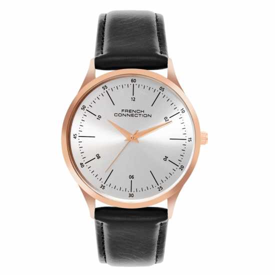 French Connection Rose Case Round Shape Black Strap Quartz Watch French Connection Rose Case Round Shape Black Strap Quartz Watch