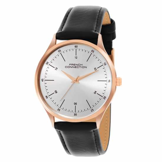 French Connection Rose Case Round Shape Black Strap Quartz Watch French Connection Rose Case Round Shape Black Strap Quartz Watch