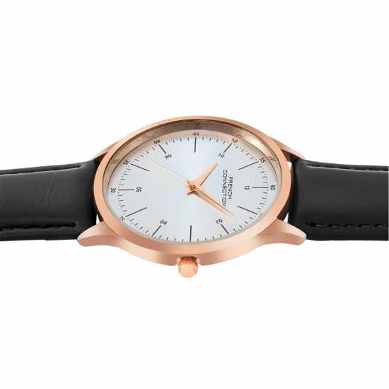 French Connection Rose Case Round Shape Black Strap Quartz Watch French Connection Rose Case Round Shape Black Strap Quartz Watch