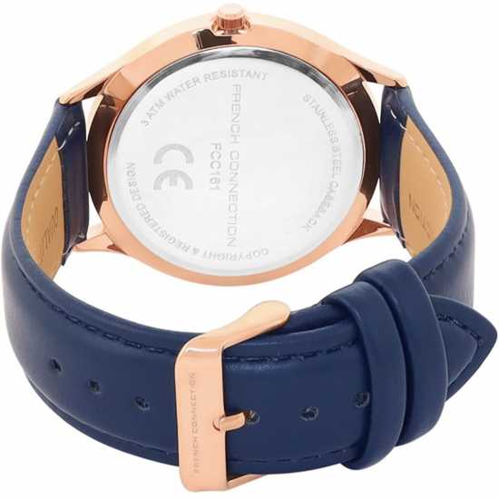 French Connection Rose Case Round Shape Blue Strap Quartz Watch  