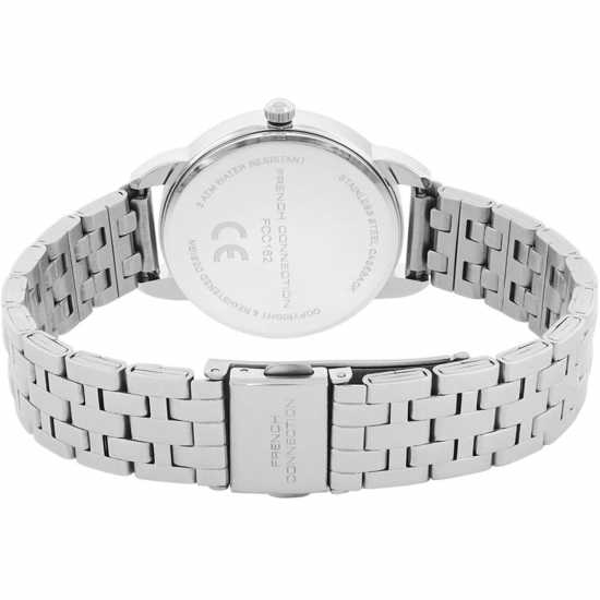 French Connection Silver Case Round Shape Silver Strap Quartz Watch  