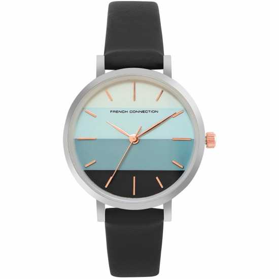 French Connection Silver Case Round Shape Black Strap Quartz Watch French Connection Silver Case Round Shape Black Strap Quartz Watch