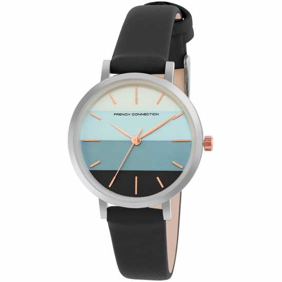French Connection Silver Case Round Shape Black Strap Quartz Watch French Connection Silver Case Round Shape Black Strap Quartz Watch