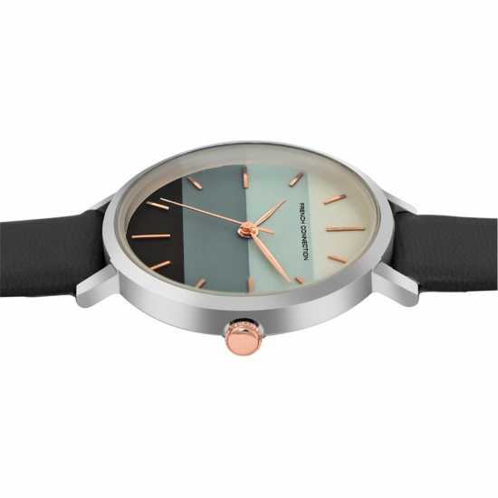 French Connection Silver Case Round Shape Black Strap Quartz Watch French Connection Silver Case Round Shape Black Strap Quartz Watch