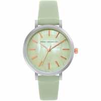 French Connection Silver Case Round Shape Sea Green Strap Quartz Watch  